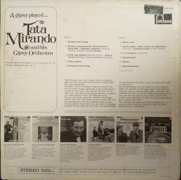Tata Mirando And His Gipsy Orchestra : A Gipsy Played... (LP, RE)