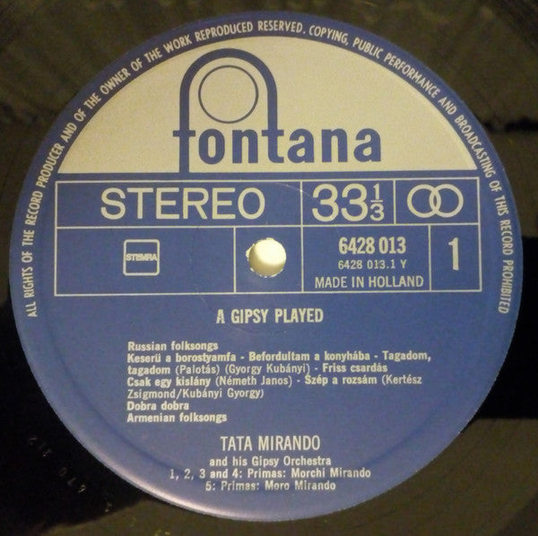 Tata Mirando And His Gipsy Orchestra : A Gipsy Played... (LP, RE)