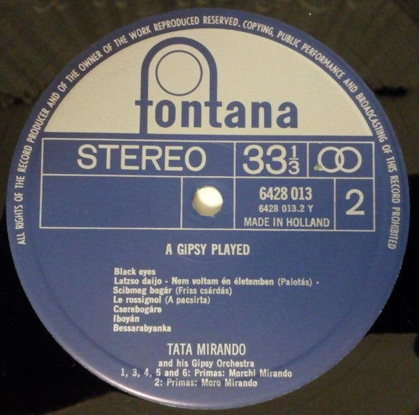 Tata Mirando And His Gipsy Orchestra : A Gipsy Played... (LP, RE)