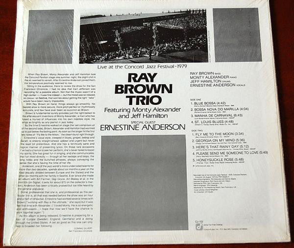 Ray Brown Trio With Special Guest Ernestine Anderson : Live At The Concord Jazz Festival 1979 (LP, Album)