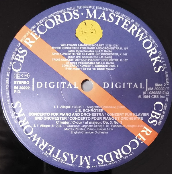 Murray Perahia, Wolfgang Amadeus Mozart, Johann Samuel Schröter, English Chamber Orchestra : 3 Concerti. K. 107 / Piano Concerto Op. 3, No. 3 (LP)