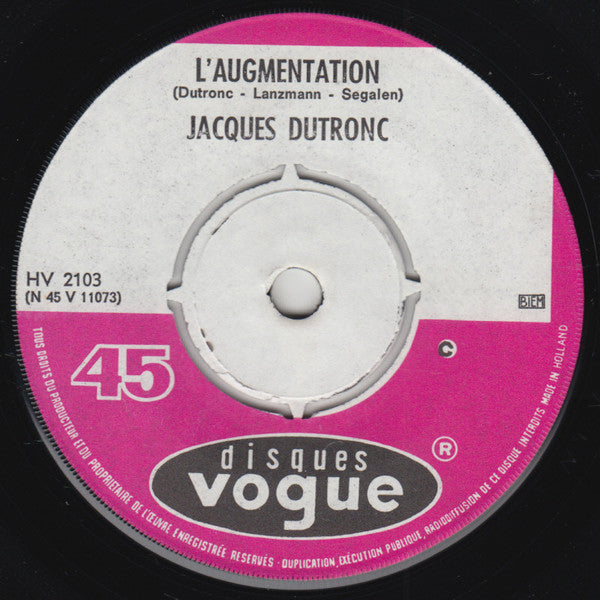 Jacques Dutronc : Il Est Cinq Heures, Paris S'Éveille / L'Augmentation (7", Single)