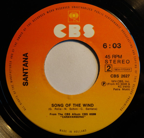 Santana : Love, Devotion & Surrender / Song Of The Wind (7", Single)