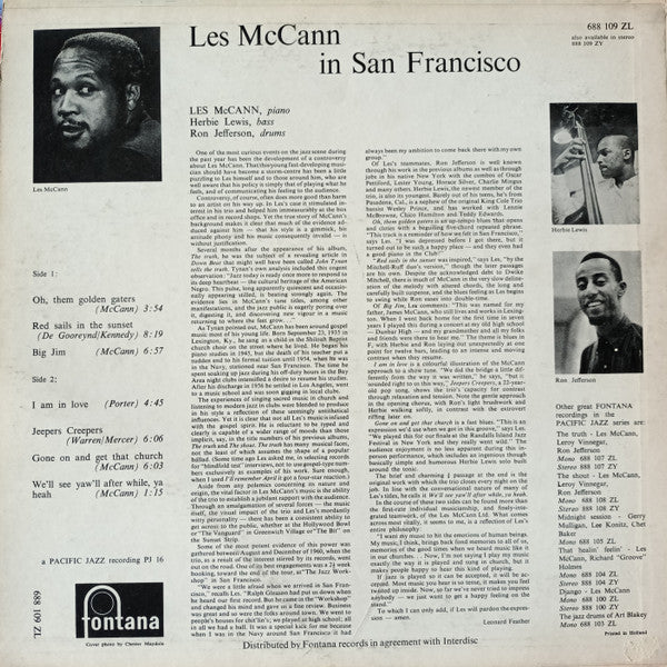Les McCann : Les McCann In San Francisco (LP, Album, Mono, RE)