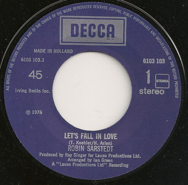 Robin Sarstedt : Let's Fall In Love / So Long Lonely Nights (7", Single)