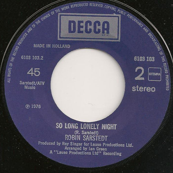 Robin Sarstedt : Let's Fall In Love / So Long Lonely Nights (7", Single)