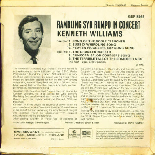 Kenneth Williams : Rambling Syd Rumpo In Concert (7", EP, Sol)