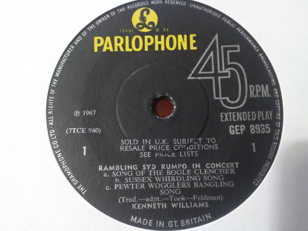 Kenneth Williams : Rambling Syd Rumpo In Concert (7", EP, Sol)