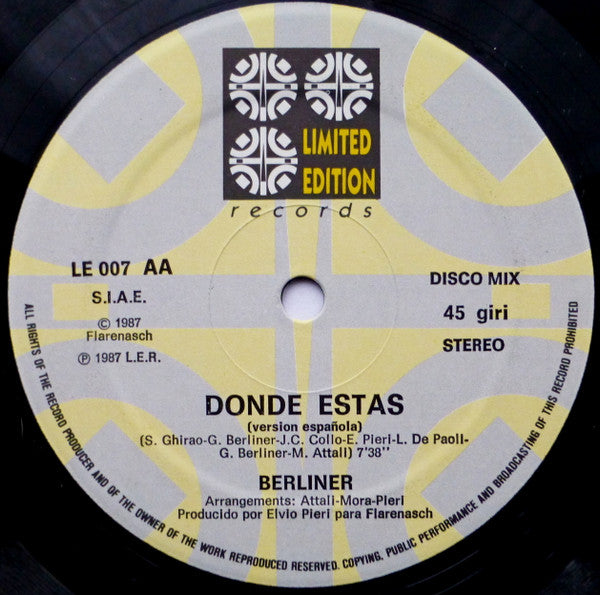 Berliner* : Donde Estas (12")