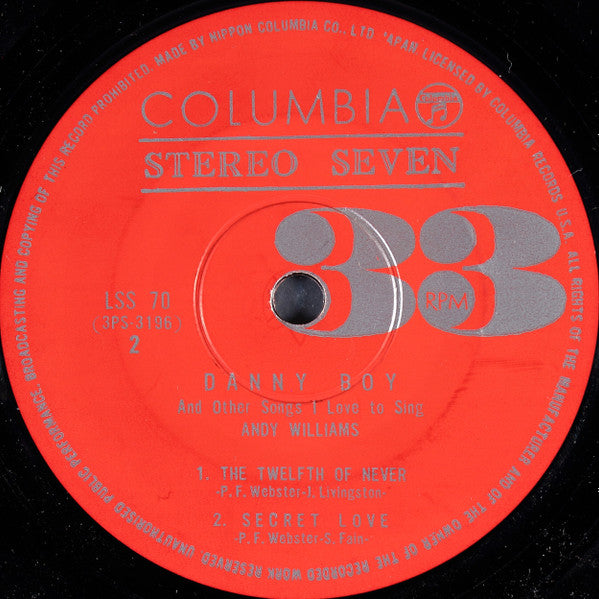 Andy Williams : Danny Boy And Other Songs I Love To Sing (7")