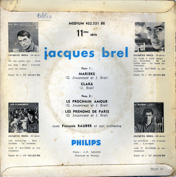 Jacques Brel : Marieke (7", EP, Mono)