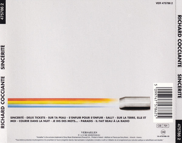 Riccardo Cocciante : Sincérité (CD, Album, RE, Yel)