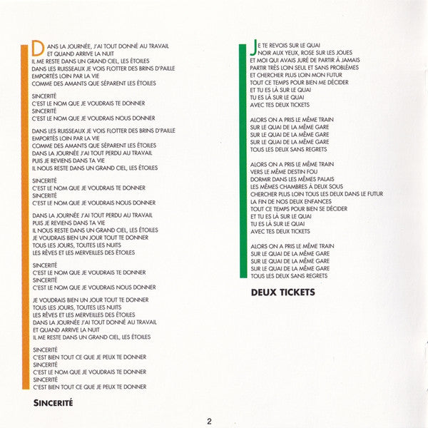 Riccardo Cocciante : Sincérité (CD, Album, RE, Yel)