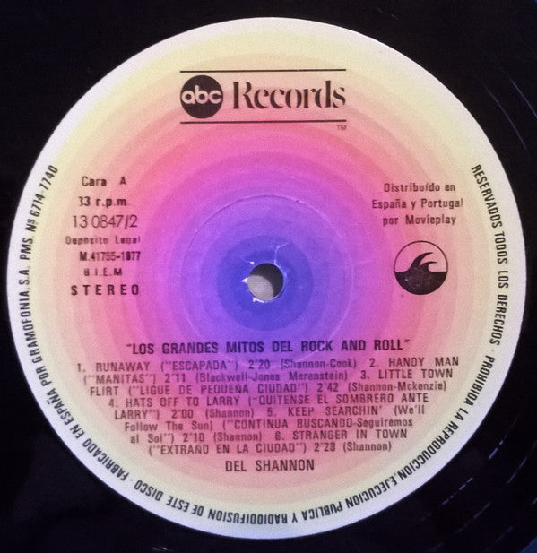 Del Shannon : Los Grandes Mitos Del Rock And Roll (LP, Comp, RE)