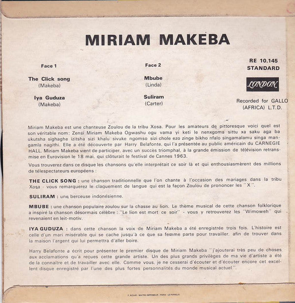 Miriam Makeba : The Click Song (7", EP)