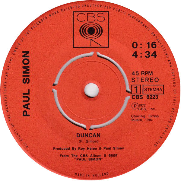 Paul Simon : Duncan (7", Single)