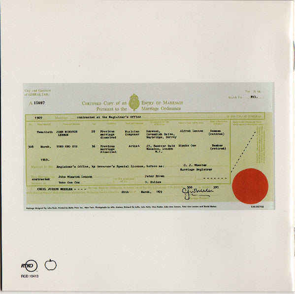 John Lennon & Yoko Ono : Wedding Album (CD, Album, Num, RE, RM)