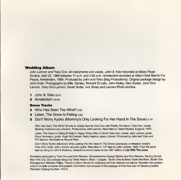 John Lennon & Yoko Ono : Wedding Album (CD, Album, Num, RE, RM)
