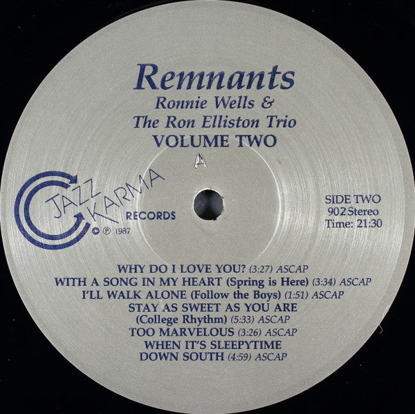 Ronnie Wells & The Ron Elliston Trio : Remnants Volume Two (LP)
