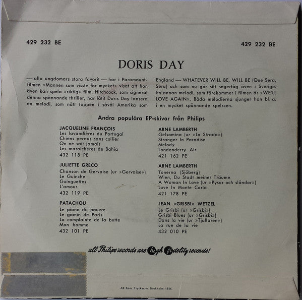Doris Day : Whatever Will Be, Will Be (Que Sera, Sera) (7", EP, Mono)