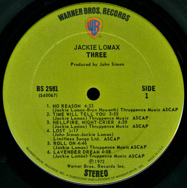 Jackie Lomax : Three (LP, Album, Pit)