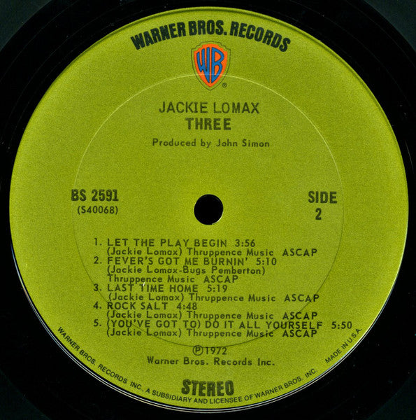 Jackie Lomax : Three (LP, Album, Pit)