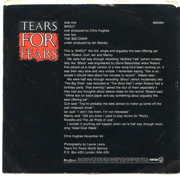 Tears For Fears : Shout (7", Single)