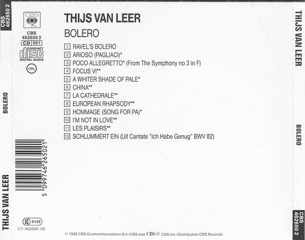 Thijs Van Leer : Bolero (CD, Comp)