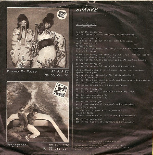 Sparks : Get In The Swing (7", Single)