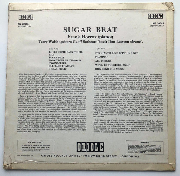 Frank Horrox, Don Lawson, Terry Walsh, Geoff Sothcott : Sugar Beat (LP)