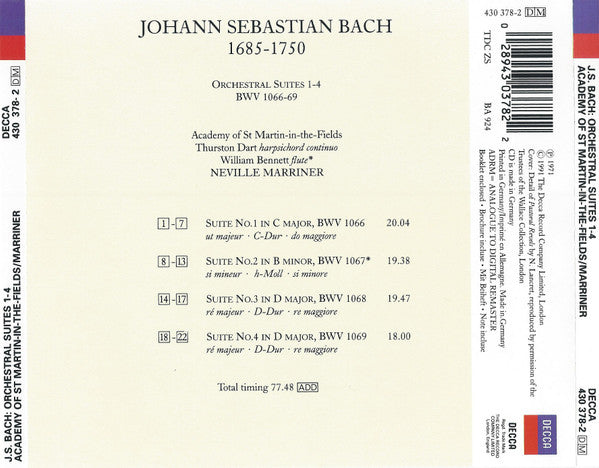 Johann Sebastian Bach - The Academy Of St. Martin-in-the-Fields, Sir Neville Marriner : Orchestral Suites 1-4 (CD, RE, RM)