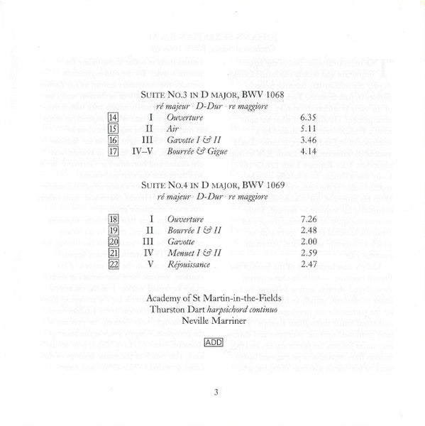 Johann Sebastian Bach - The Academy Of St. Martin-in-the-Fields, Sir Neville Marriner : Orchestral Suites 1-4 (CD, RE, RM)