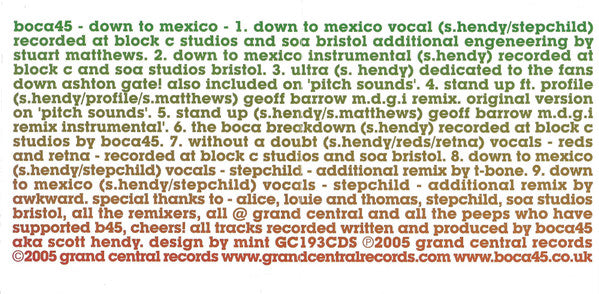 Boca 45 : Down To Mexico (CD, Single)