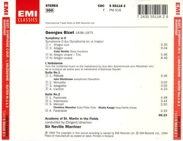 Georges Bizet - The Academy Of St. Martin-in-the-Fields, Sir Neville Marriner : Symphony In C / L'Arlésienne - Suites Nos. 1 & 2 (CD, Album)