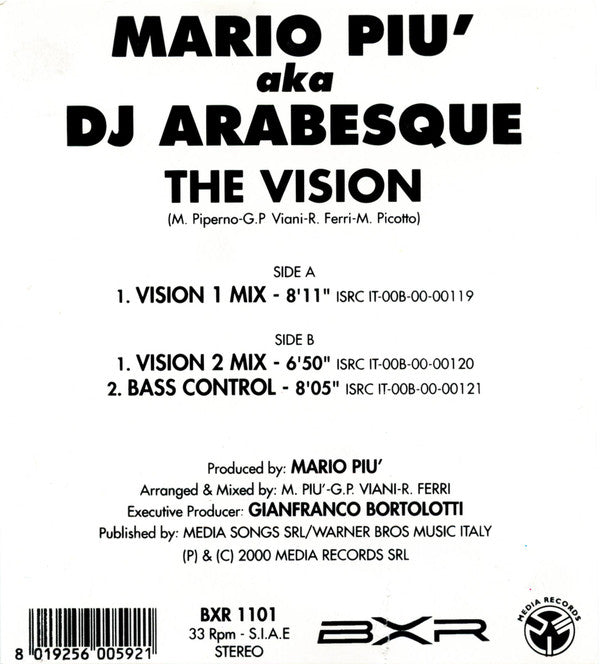 Mario Piu'* Aka DJ Arabesque : The Vision (12")