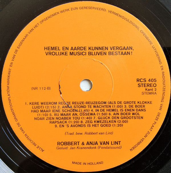 Robbert & Anja Van Lint : Hemel En Aarde Kunnen Vergaan, Vrolijke Musici Blijven Bestaan (LP, Album, RE)