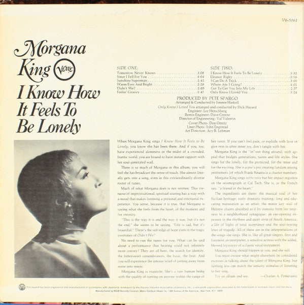 Morgana King : I Know How It Feels To Be Lonely (LP, Album)
