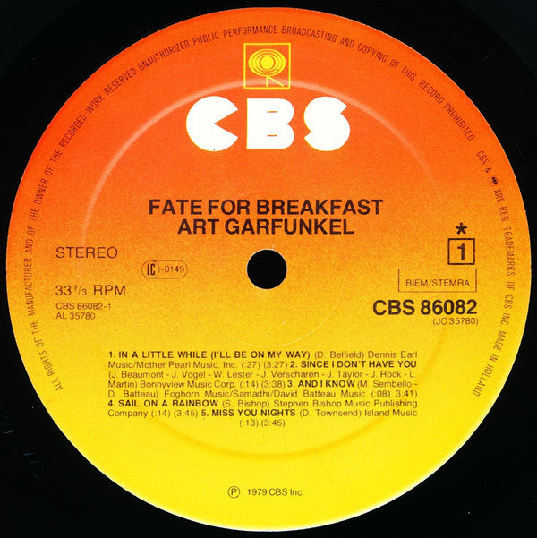 Art Garfunkel : Fate For Breakfast (LP, Album)