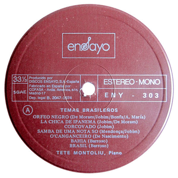 Tete Montoliu : Temas Brasileños (LP, Album)