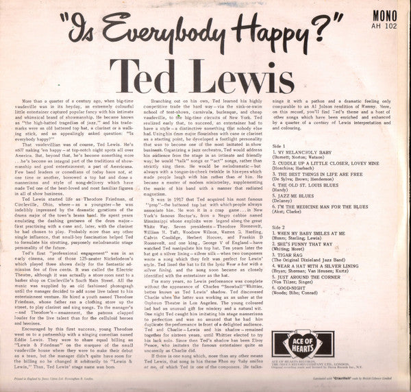 Ted Lewis And His Orchestra : Is Everybody Happy? (LP, Album, Mono, Rei)