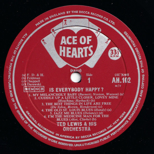 Ted Lewis And His Orchestra : Is Everybody Happy? (LP, Album, Mono, Rei)