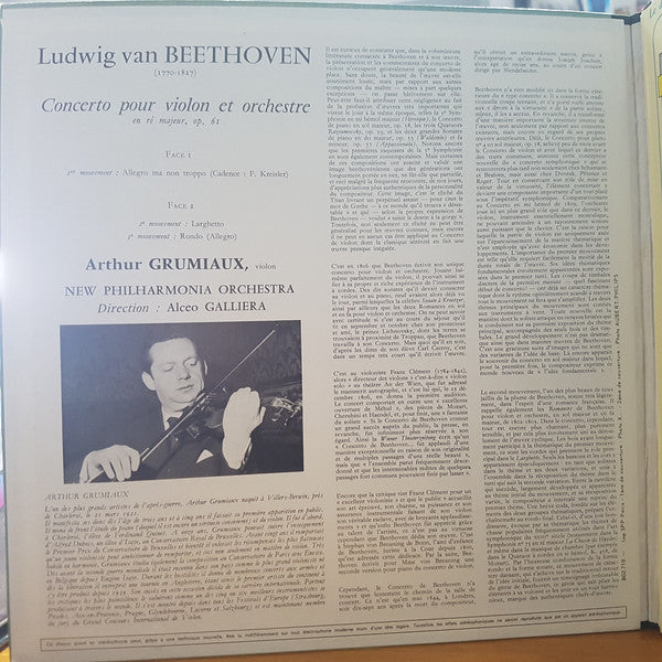 Ludwig van Beethoven – Arthur Grumiaux, New Philharmonia Orchestra - Alceo Galliera : Concerto Pour Violon Et Orchestre (LP, Gat)