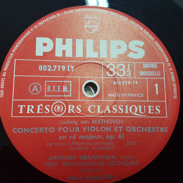 Ludwig van Beethoven – Arthur Grumiaux, New Philharmonia Orchestra - Alceo Galliera : Concerto Pour Violon Et Orchestre (LP, Gat)