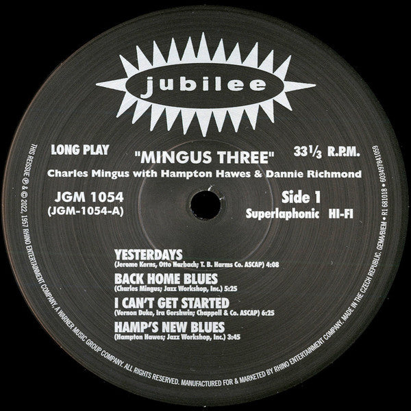 Charles Mingus With Hampton Hawes And Dannie Richmond : Mingus Three (LP, Album, Mono, RE, 180 + LP, Mono, 180 + Dlx, RM)