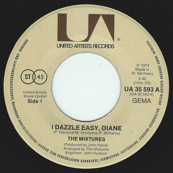 The Mixtures : I Dazzle Easy, Diane (7", Single)