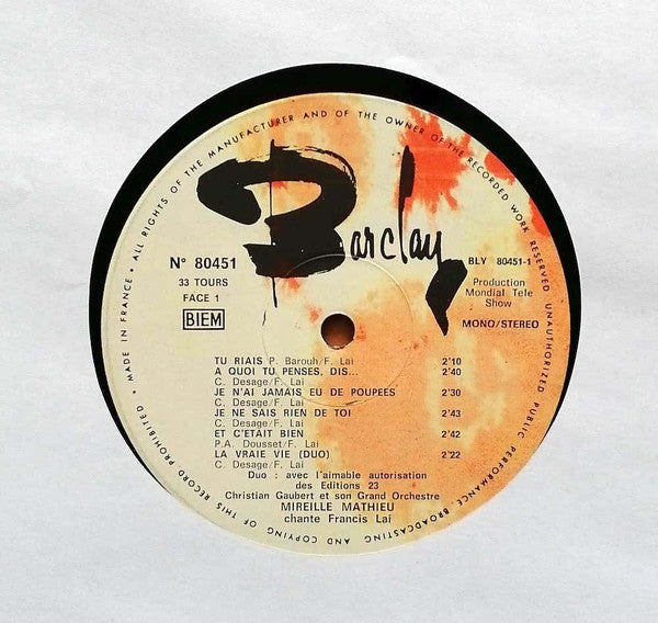 Mireille Mathieu : Chante Francis Lai (LP, Album, Mono)