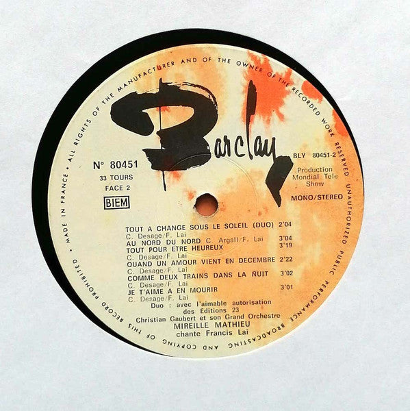 Mireille Mathieu : Chante Francis Lai (LP, Album, Mono)