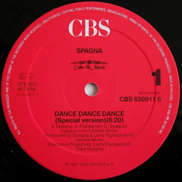 Ivana Spagna : Dance, Dance, Dance (Special Version) (12", Maxi)