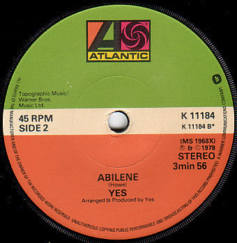 Yes : Don't Kill The Whale (7", Single)