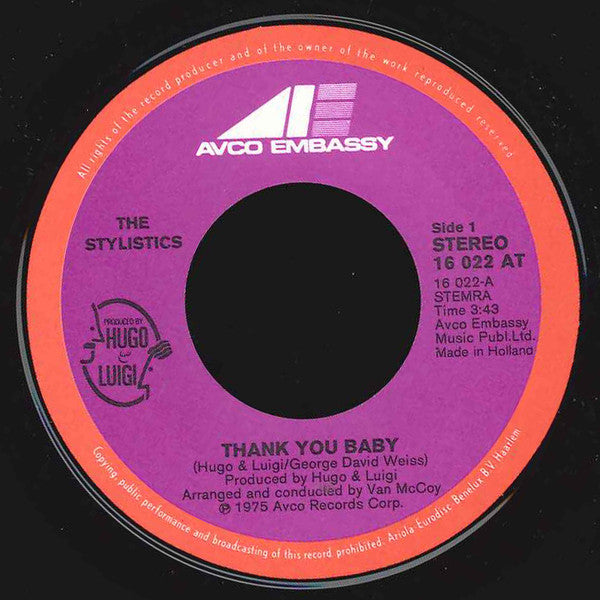 The Stylistics : Thank You Baby (7", Single)